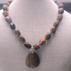 🟣Tiger’s Eye Pendant Necklace, Vintage & Sterling Silver